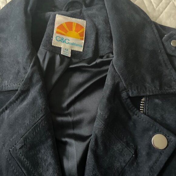 Women's C & C California Navy Suede Motorcycle Jacket - Picture 2 of 6